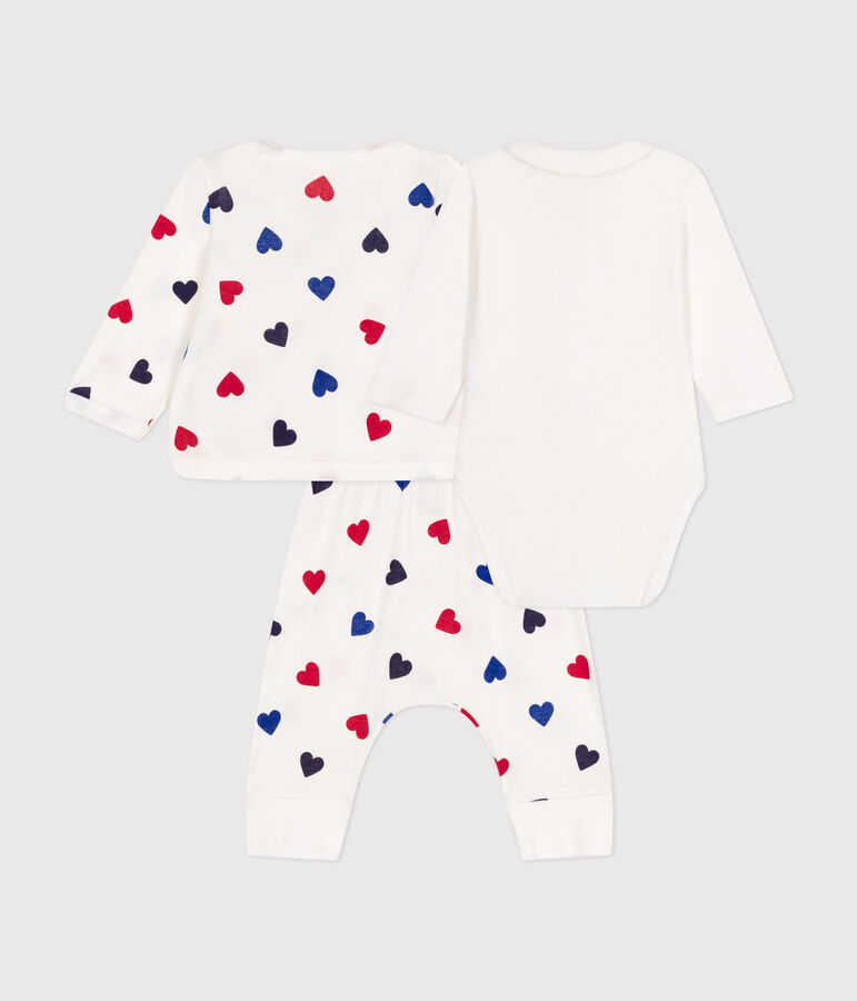 Ensemble 3 pi&egrave;ces en coton b&eacute;b&eacute; blanc/multicouleur