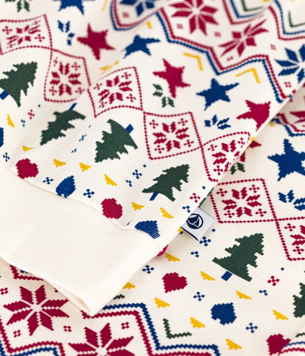Pyjama femme en coton imprim&eacute; No&euml;l &eacute;cru/multicouleur