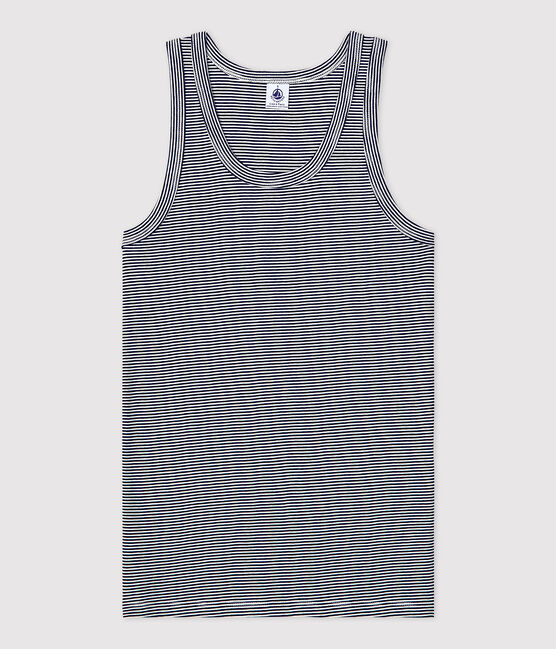 Iconische tanktop in katoen blauw SMOKING/wit MARSHMALLOW
