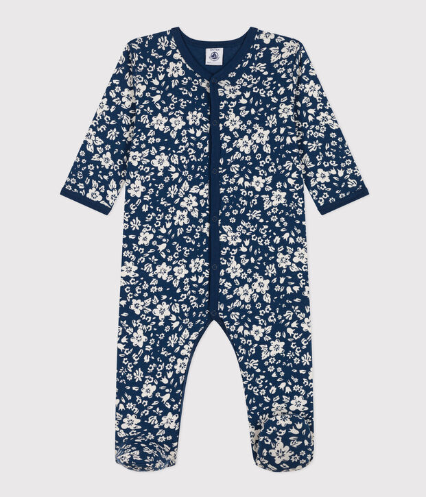 Katoenen babypyjama met bloemenprint blauw/wit