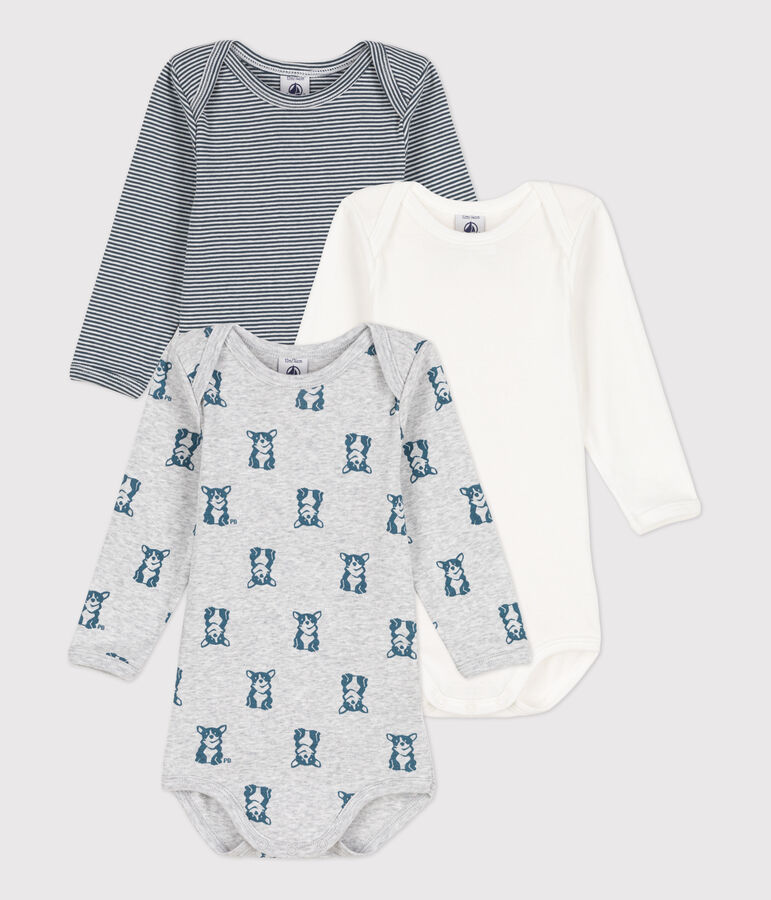 Set van 3 katoenen body's met lange mouwen en hondenprint voor baby's multicouleur