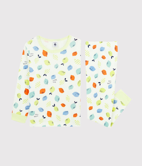 Pyjama imprimé citrons  petit garçon-petite fille en coton biologique blanc MARSHMALLOW/blanc MULTICO