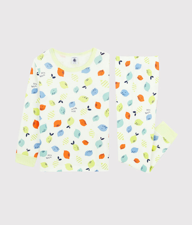 Kleine jongens-kleine meisjes pyjama met citroenprint van biologisch katoen wit/multicouleur