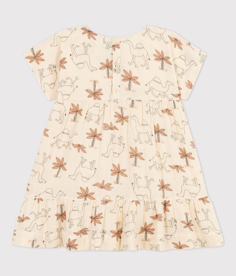 Meisjesjurk met korte mouwen in zacht katoen ecru/multicouleur