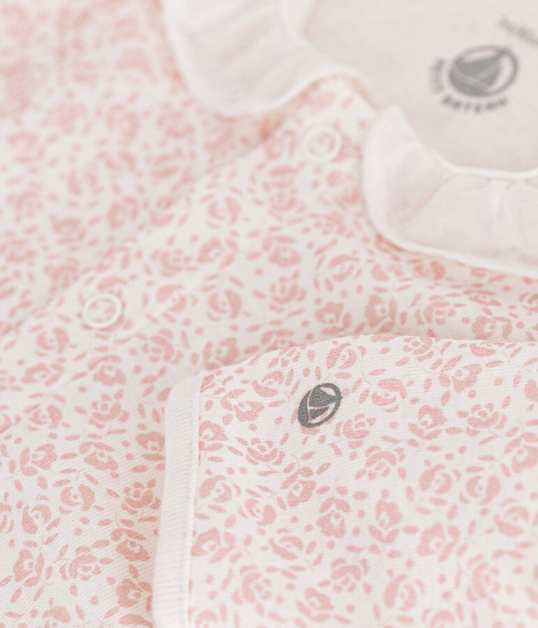 Pyjama imprim&eacute; fleurs en coton b&eacute;b&eacute; blanc/rose
