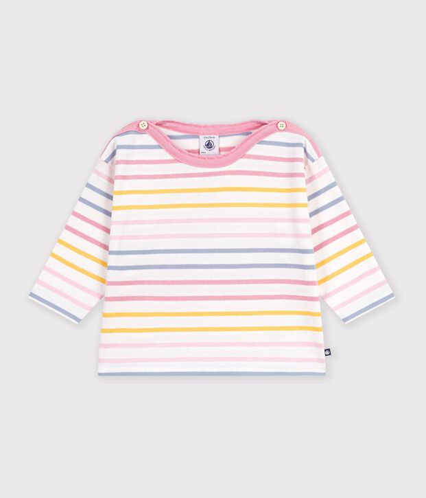 Katoenen babytruitje met matrozenstreepjes wit/multicouleur