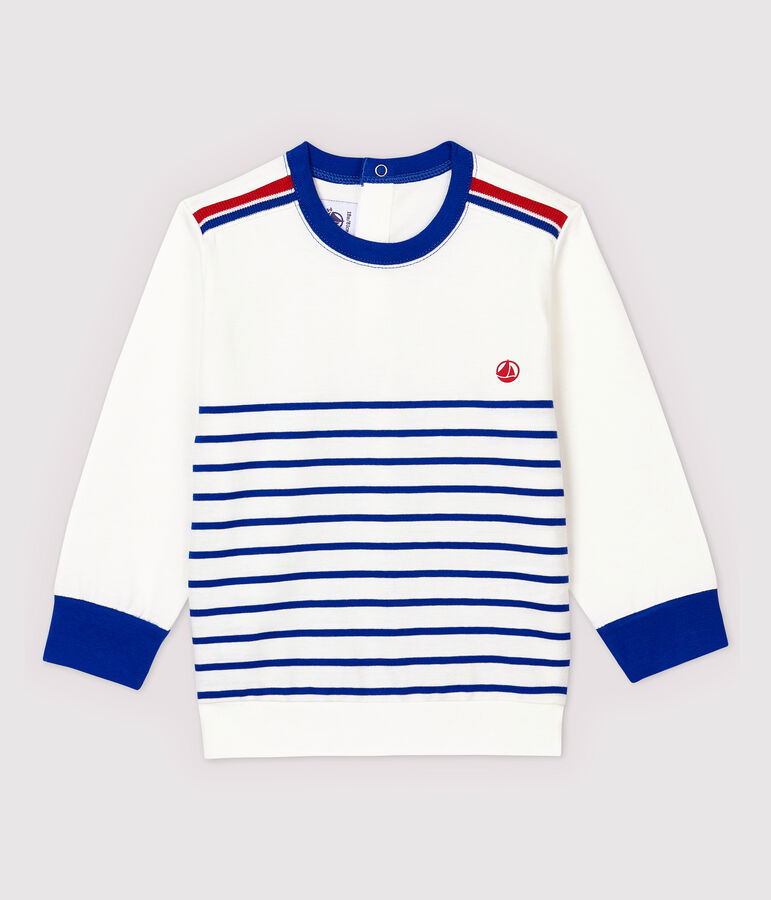 Sweatshirt en jersey ray&eacute; b&eacute;b&eacute; gar&ccedil;on blanc/bleu