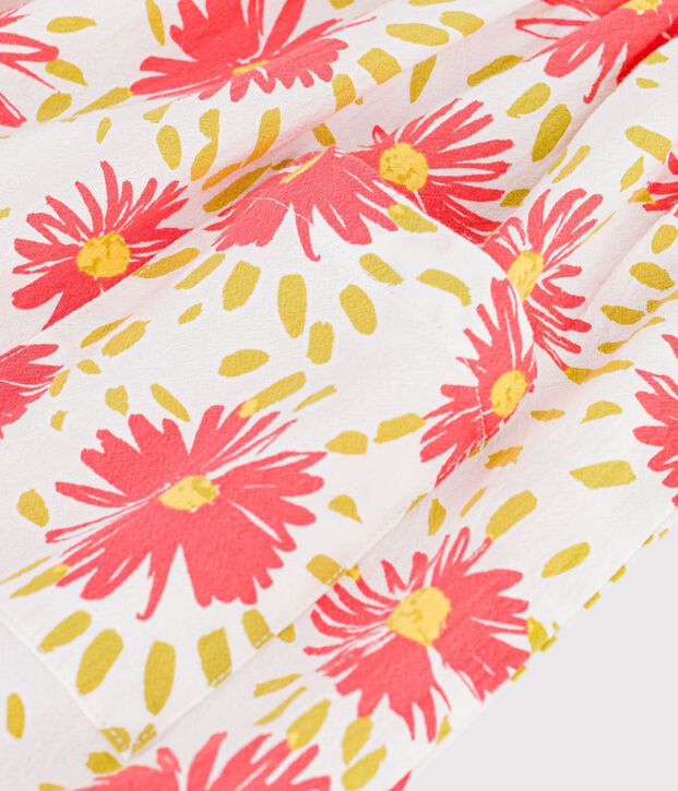 Katoenen kinderjurk met korte mouwen en bloemenprint wit/multicouleur