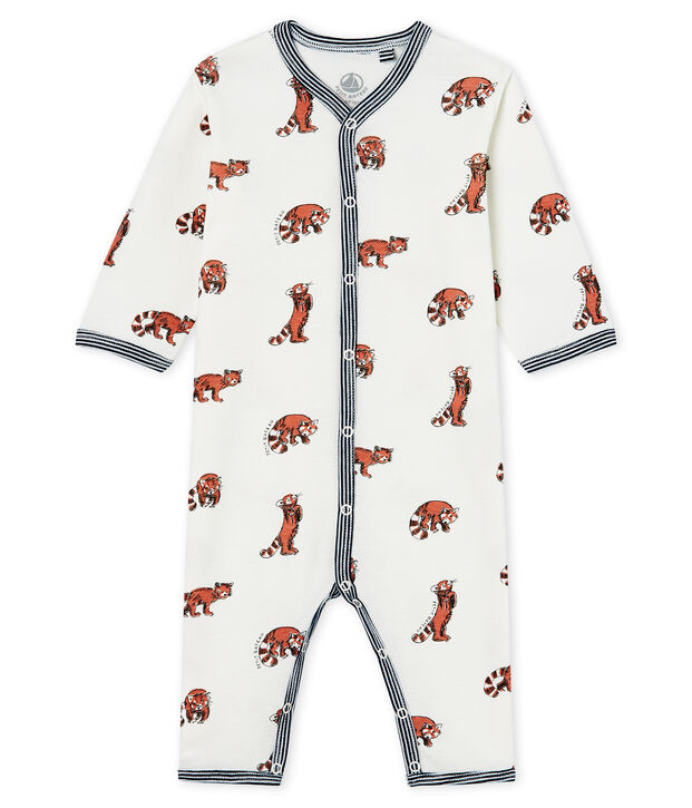 Slaappakje zonder voetjes van ribstof babyjongen wit/multicouleur