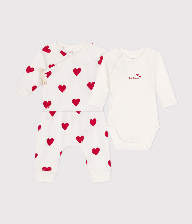 Gestreept ensemble van katoen uit 2 delen voor baby's wit/rood