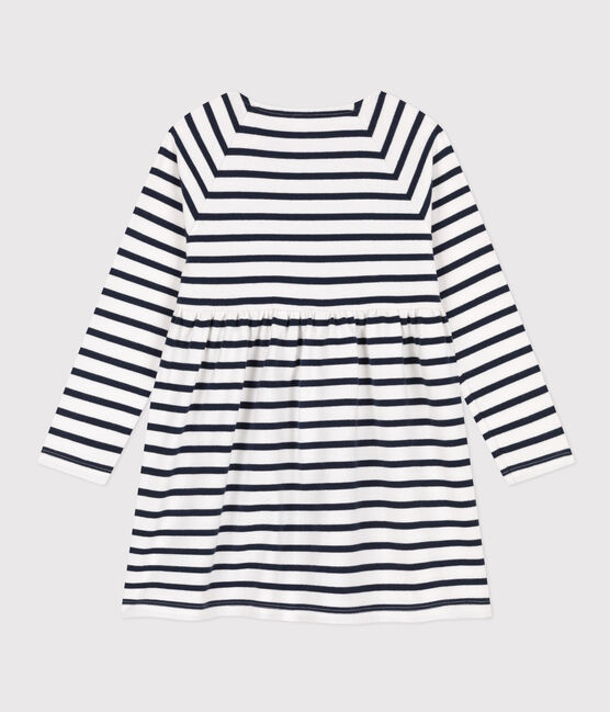 Robe manches longues en coton épais à rayures enfant fille blanc MARSHMALLOW/bleu SMOKING