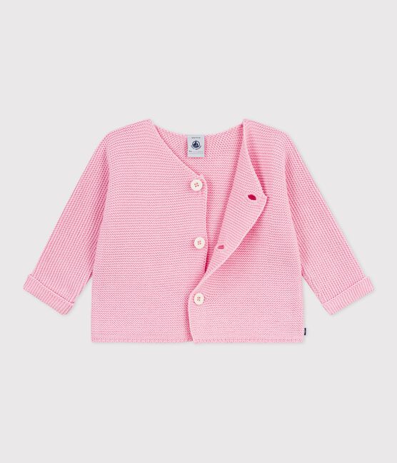 Cardigan bébé tricot point mousse en coton rose MARQUISE