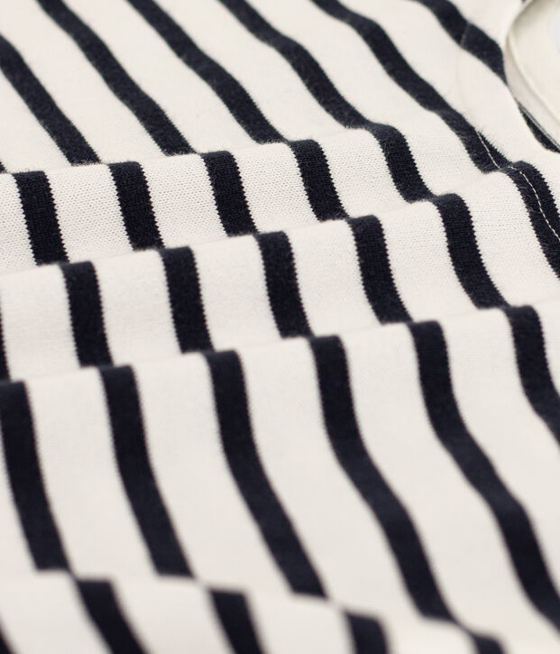 Gestreept katoenen T-shirt met korte mouwen voor meisjes wit/blauw