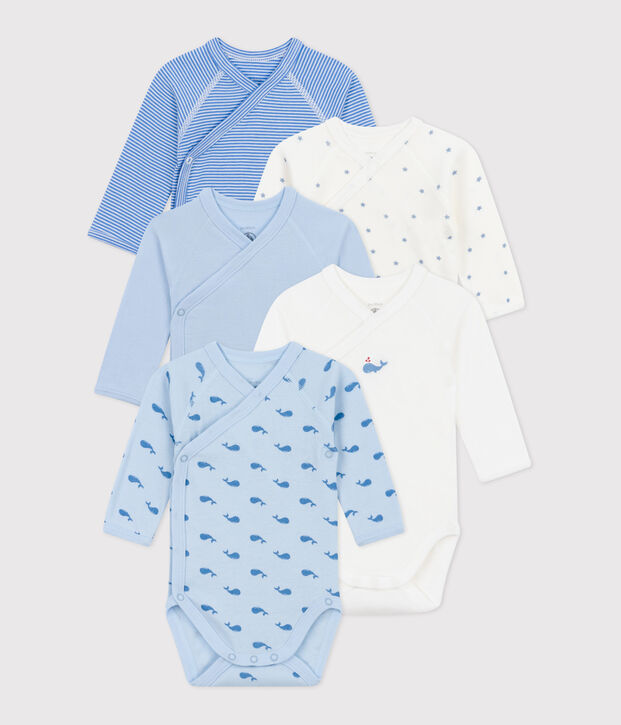 Lot de 5 bodies crois&eacute;s manches longues en coton imprim&eacute; b&eacute;b&eacute; multicouleur