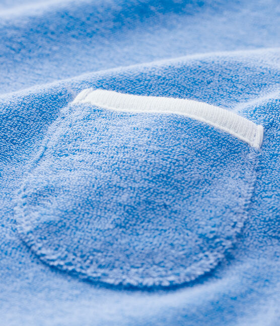 Salopette courte bleue bébé en bouclette éponge de coton biologique bleu EDNA