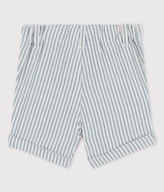 Gestreepte seersucker short voor baby's blauw BRUT/wit MARSHMALLOW