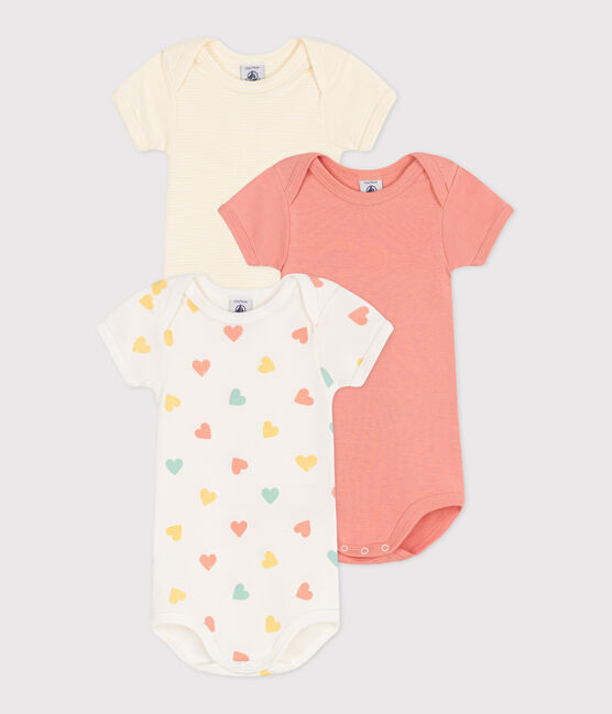Setje met 3 katoenen babyrompertjes met korte mouw en hartprint variante 1