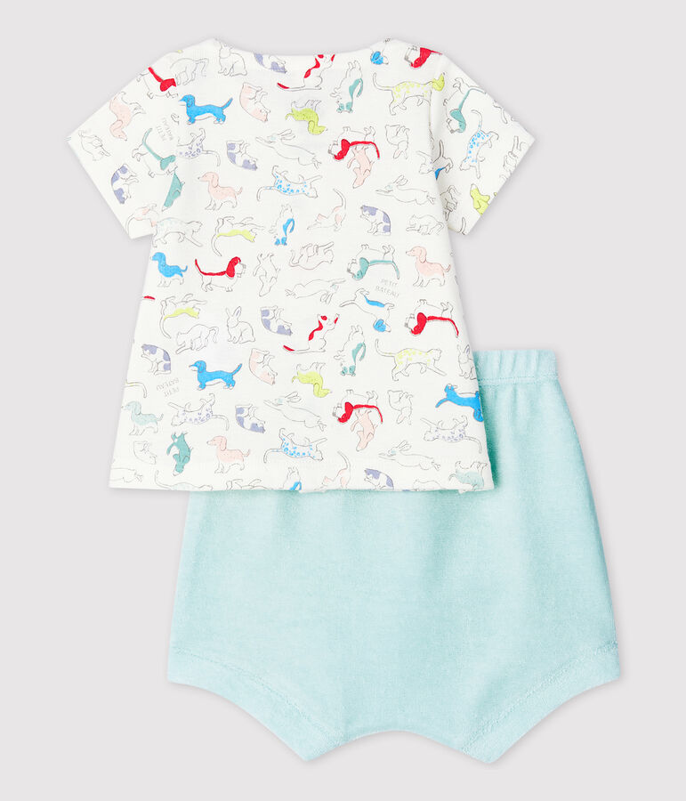 Set van 2 kleurrijke badstoffen puppy's van badstof en biologisch katoen wit/multicouleur