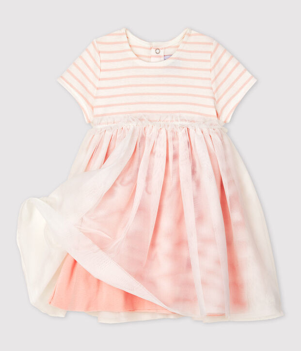 Robe bi-mati&egrave;res manches courtes b&eacute;b&eacute; fille blanc/rose