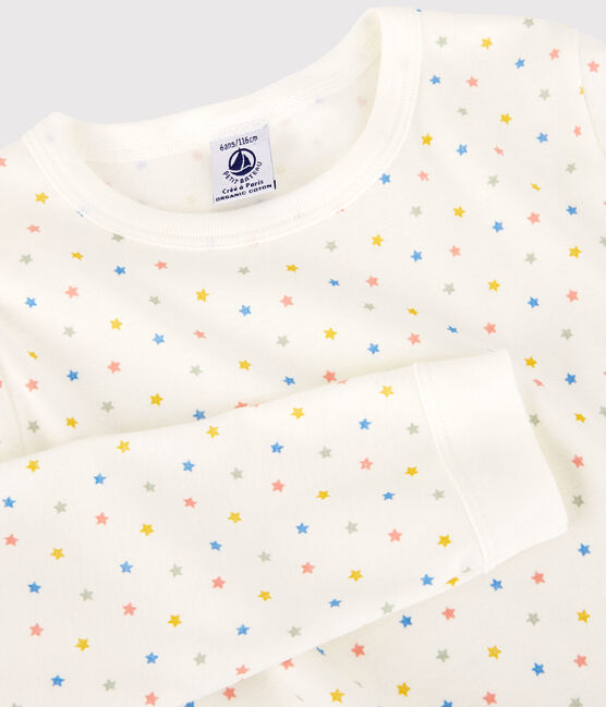 Pyjama étoiles multicolores en coton enfant blanc MARSHMALLOW/blanc MULTICO