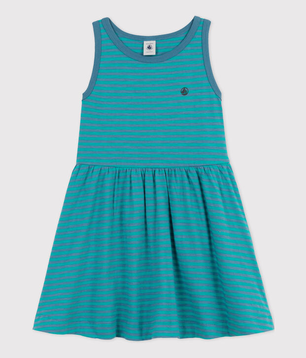 Gestreepte katoenen jurk zonder mouwen voor meisjes blauw/groen