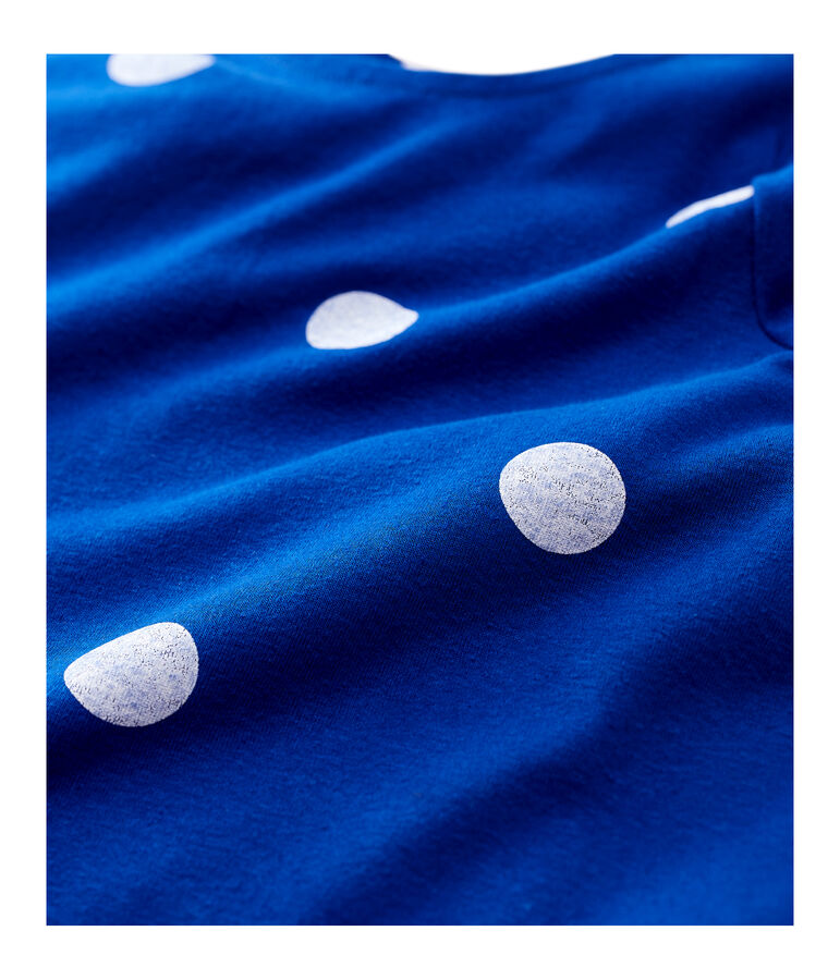 Robe manches courtes en coton et lin enfant fille bleu/blanc