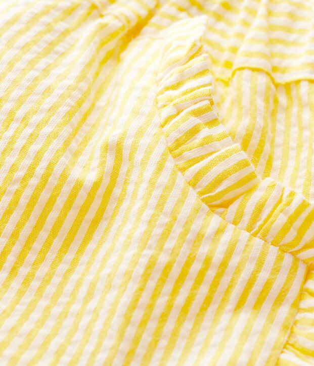 Short ray&eacute; en seersucker b&eacute;b&eacute; fille jaune/blanc