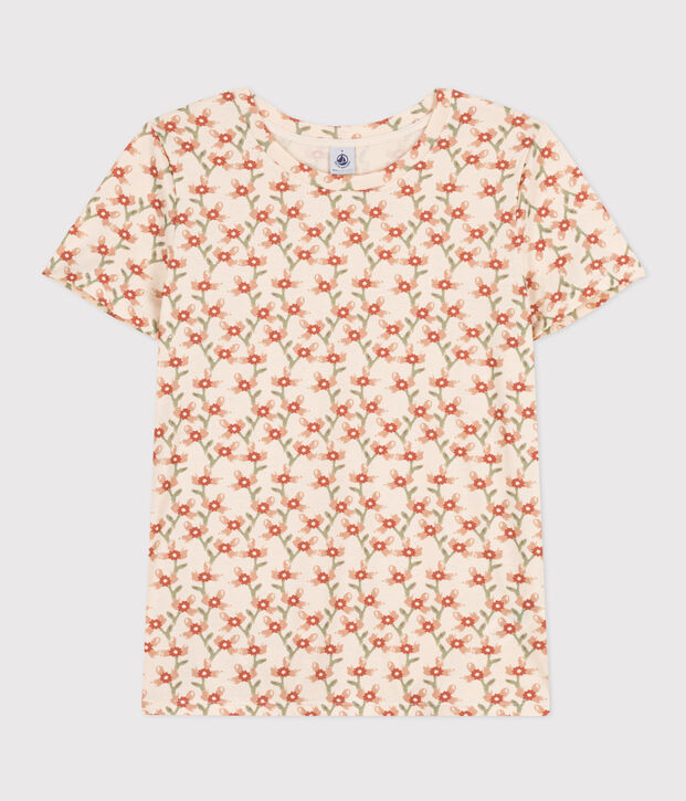 LE DROIT, katoenen T-shirt voor dames met ronde hals ecru/multicouleur