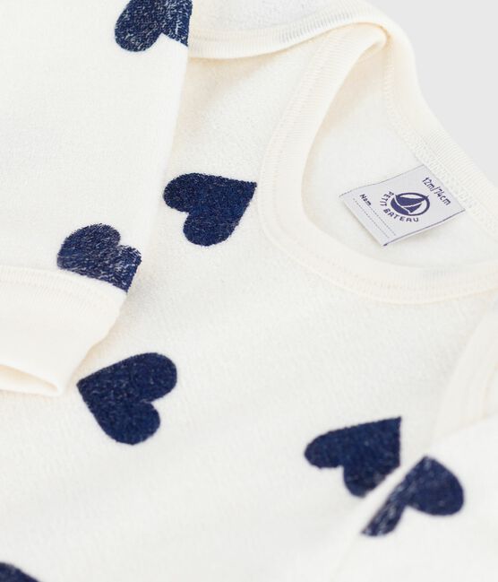 Pyjama bébé en coton ouverture sans pression imprimé cœur bleu MILK/ SOIR