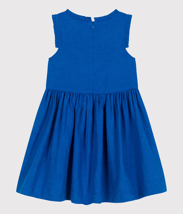 Robe sans manches enfant en lin uni bleu
