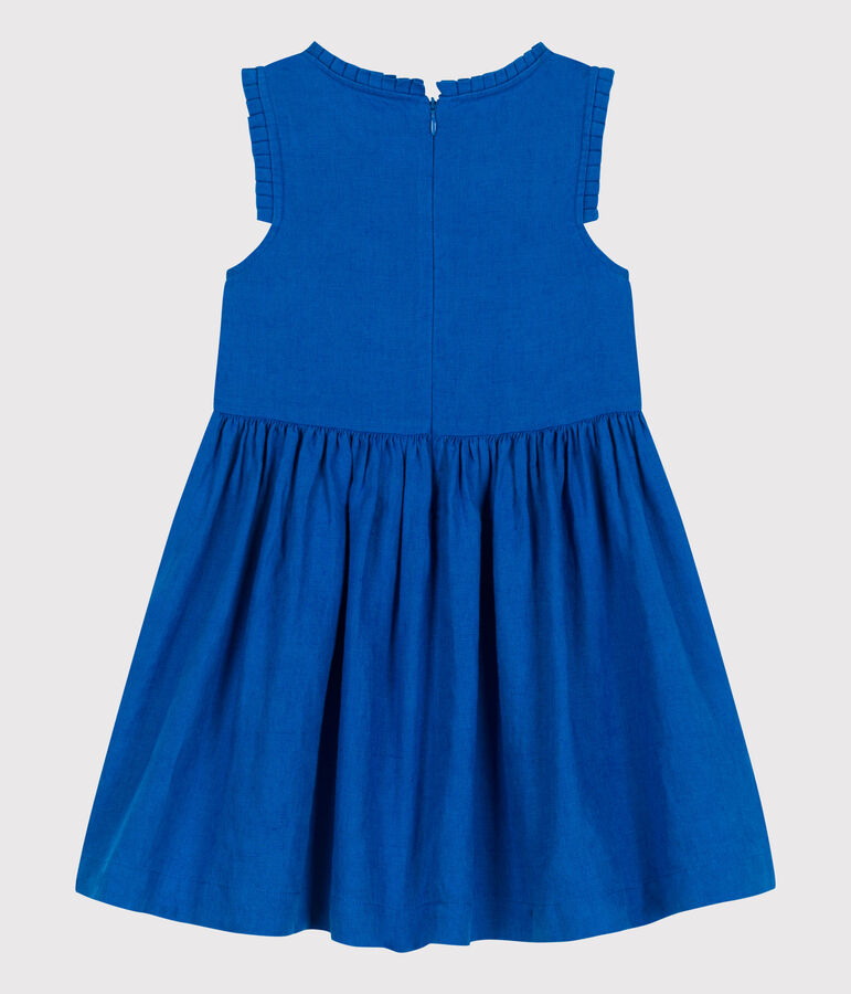 Robe sans manches enfant en lin uni bleu