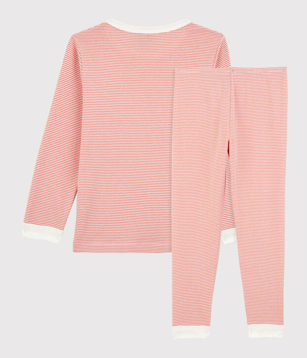 Gestreepte pyjama voor kleine meisjes/jongens in biokatoen roze/wit