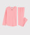 Gestreepte milleraie katoenen pyjama voor meisjes roze PEACHY/wit MARSHMALLOW