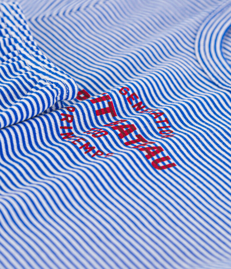 Katoenen pyjama met korte mouwen en strepen voor kleine meisjes en jongens blauw/wit