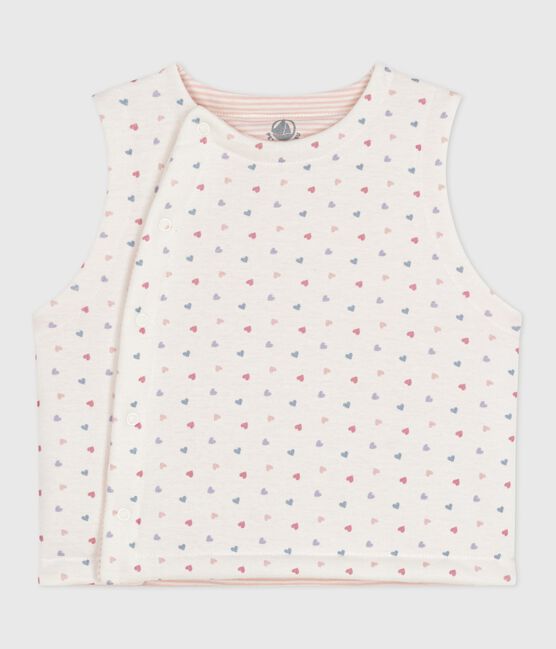 Omkeerbare katoenen cardigan zonder mouwen met print wit MARSHMALLOW/wit MULTICO