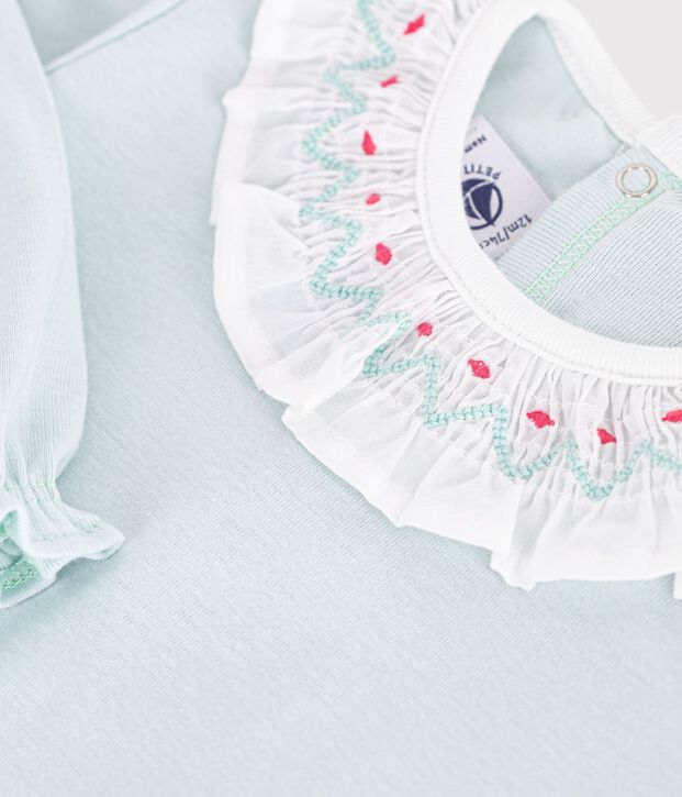 Effen babypyjama in katoen met kraagje en sluiting op de rug groen