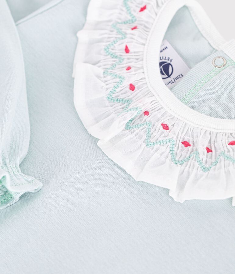 Effen babypyjama in katoen met kraagje en sluiting op de rug blauw