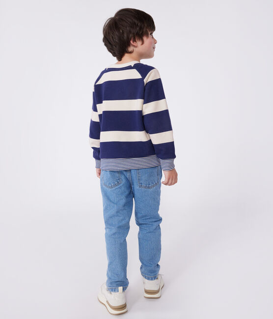 Uniseks katoenen sweatshirt met streepjes voor kinderen blauw MEDIEVAL/ AVALANCHE