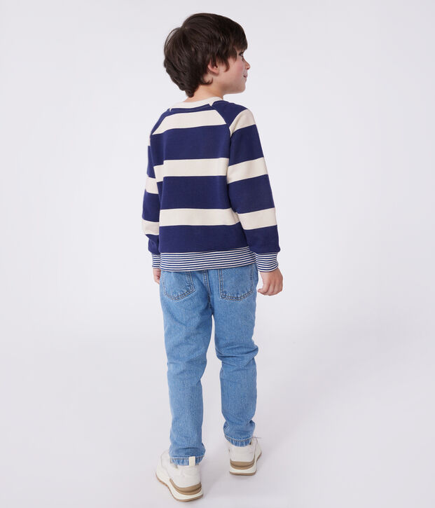 Sweatshirt enfant mixte en coton &agrave; rayures bleu/&eacute;cru