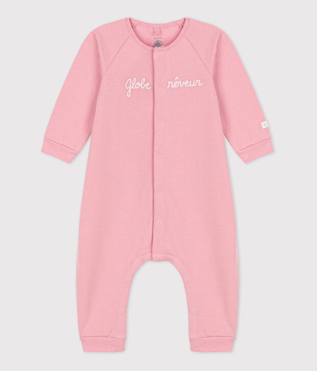 Combinaison  b&eacute;b&eacute; molleton en coton biologique rose