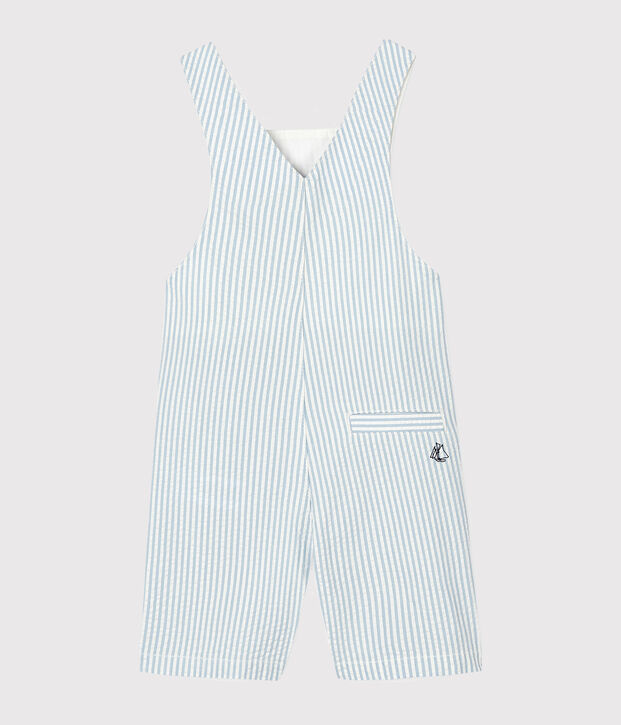 Salopette courte b&eacute;b&eacute; gar&ccedil;on ray&eacute;e bleu/blanc