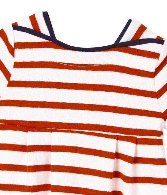 Robe bébé fille en jersey lourd rayé blanc LAIT/rouge PEPS