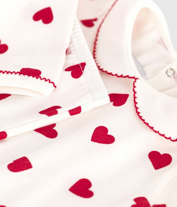 Tweedelige babypyjama met hartjesprint wit/rood