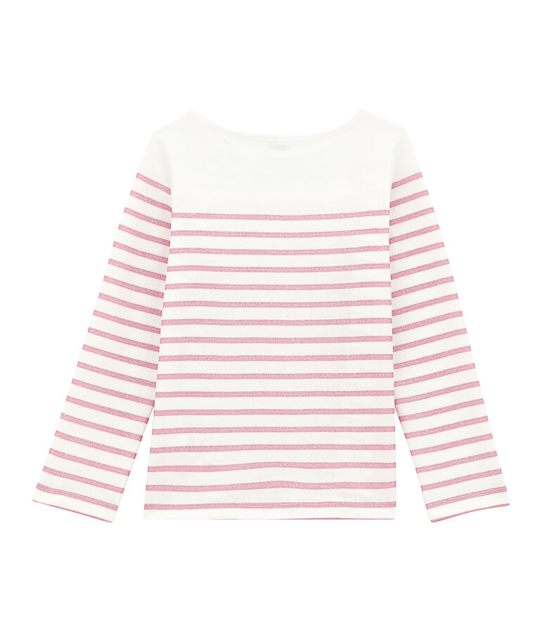Tee-shirt fille manche longue blanc/rose
