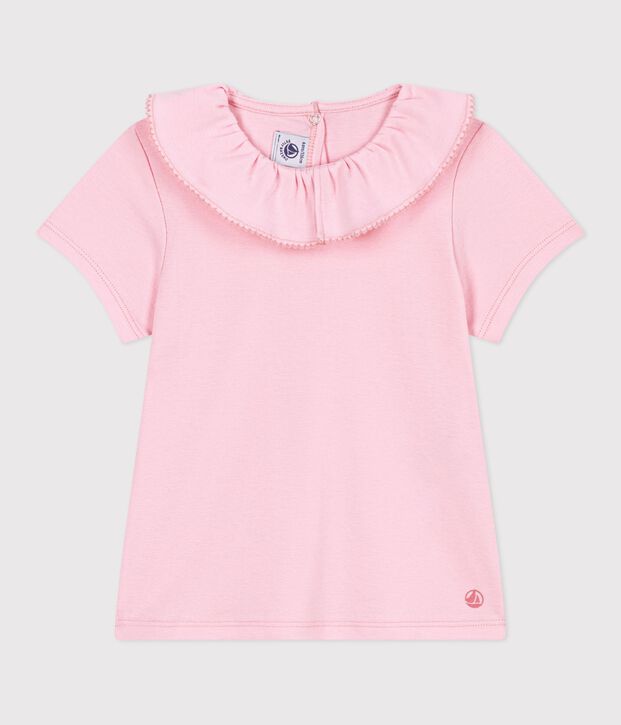 Tee-shirt enfant manches courtes en coton uni rose clair
