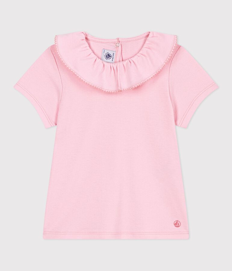 Kinder-T-shirt van effen katoen met korte mouwen roze