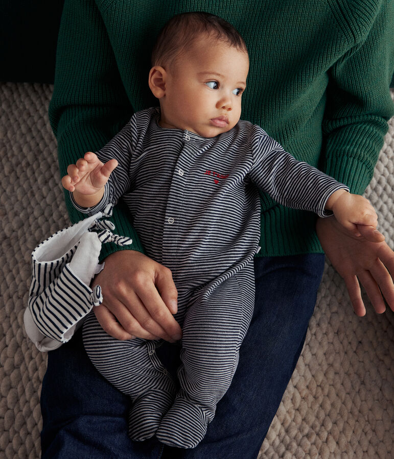 Pyjama en velours b&eacute;b&eacute; bleu/blanc