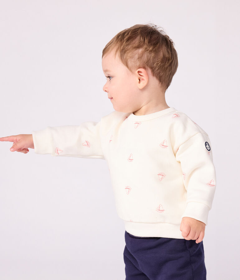 Katoenen babysweatshirt met vintage bootprint ecru/rood