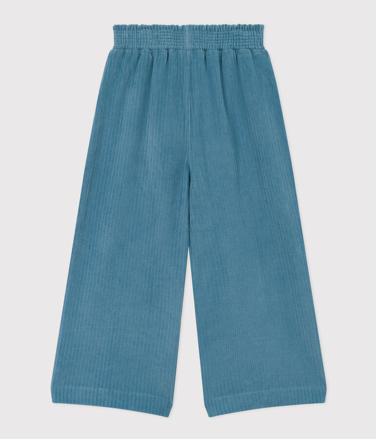 Pantalon large en velours fin enfant fille bleu POLOCHON