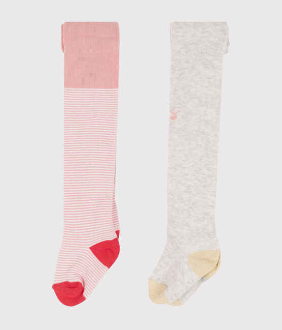 Lot de 2 paires de collants bébé fille rose CHARME/blanc MULTICO